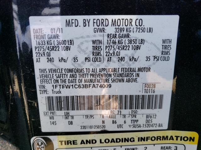 Photo 9 VIN: 1FTFW1C63BFA74009 - FORD F150 SUPER 