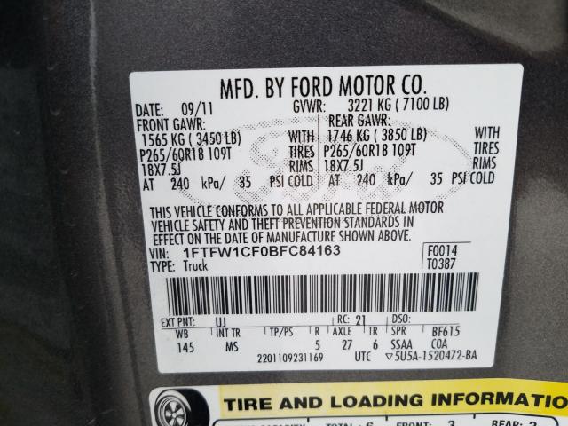 Photo 9 VIN: 1FTFW1CF0BFC84163 - FORD F150 SUPER 