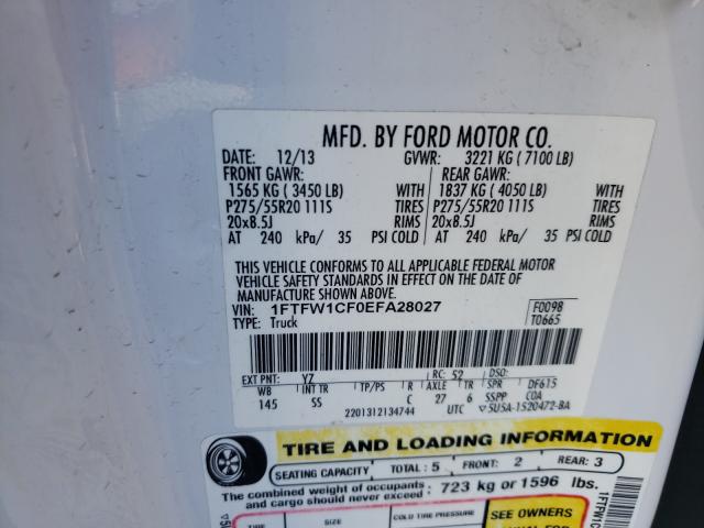 Photo 9 VIN: 1FTFW1CF0EFA28027 - FORD F150 SUPER 