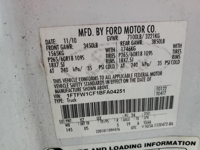 Photo 11 VIN: 1FTFW1CF1BFA04251 - FORD F150 SUPER 