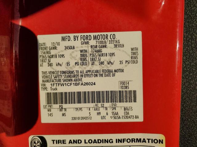 Photo 12 VIN: 1FTFW1CF1BFA26024 - FORD F150 SUPER 