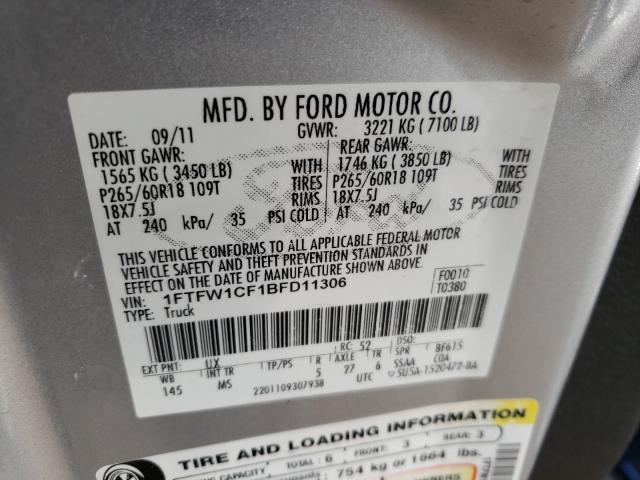 Photo 9 VIN: 1FTFW1CF1BFD11306 - FORD F150 SUPER 