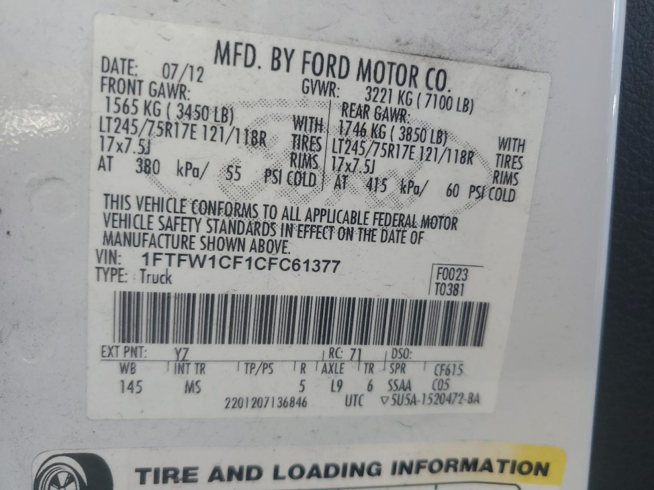 Photo 11 VIN: 1FTFW1CF1CFC61377 - FORD F-150 