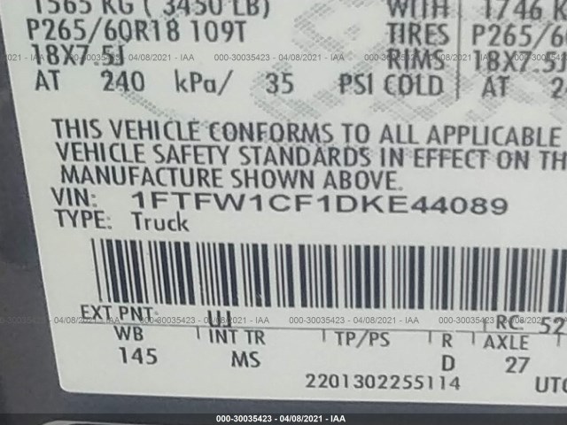 Photo 8 VIN: 1FTFW1CF1DKE44089 - FORD F150 SUPER 