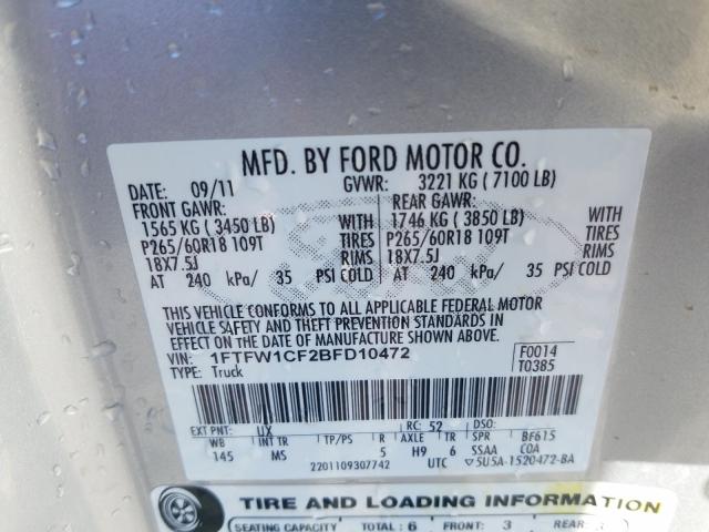 Photo 9 VIN: 1FTFW1CF2BFD10472 - FORD F150 SUPER 