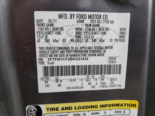 Photo 9 VIN: 1FTFW1CF2BKD21432 - FORD F150 SUPER 