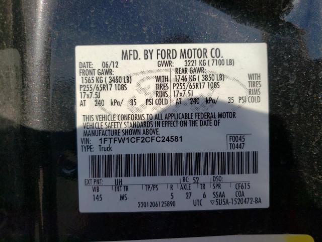 Photo 9 VIN: 1FTFW1CF2CFC24581 - FORD F150 SUPER 