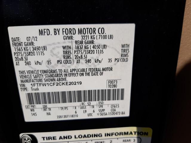 Photo 9 VIN: 1FTFW1CF2CKE20219 - FORD F150 SUPER 