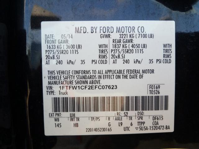 Photo 9 VIN: 1FTFW1CF2EFC07623 - FORD F150 SUPER 