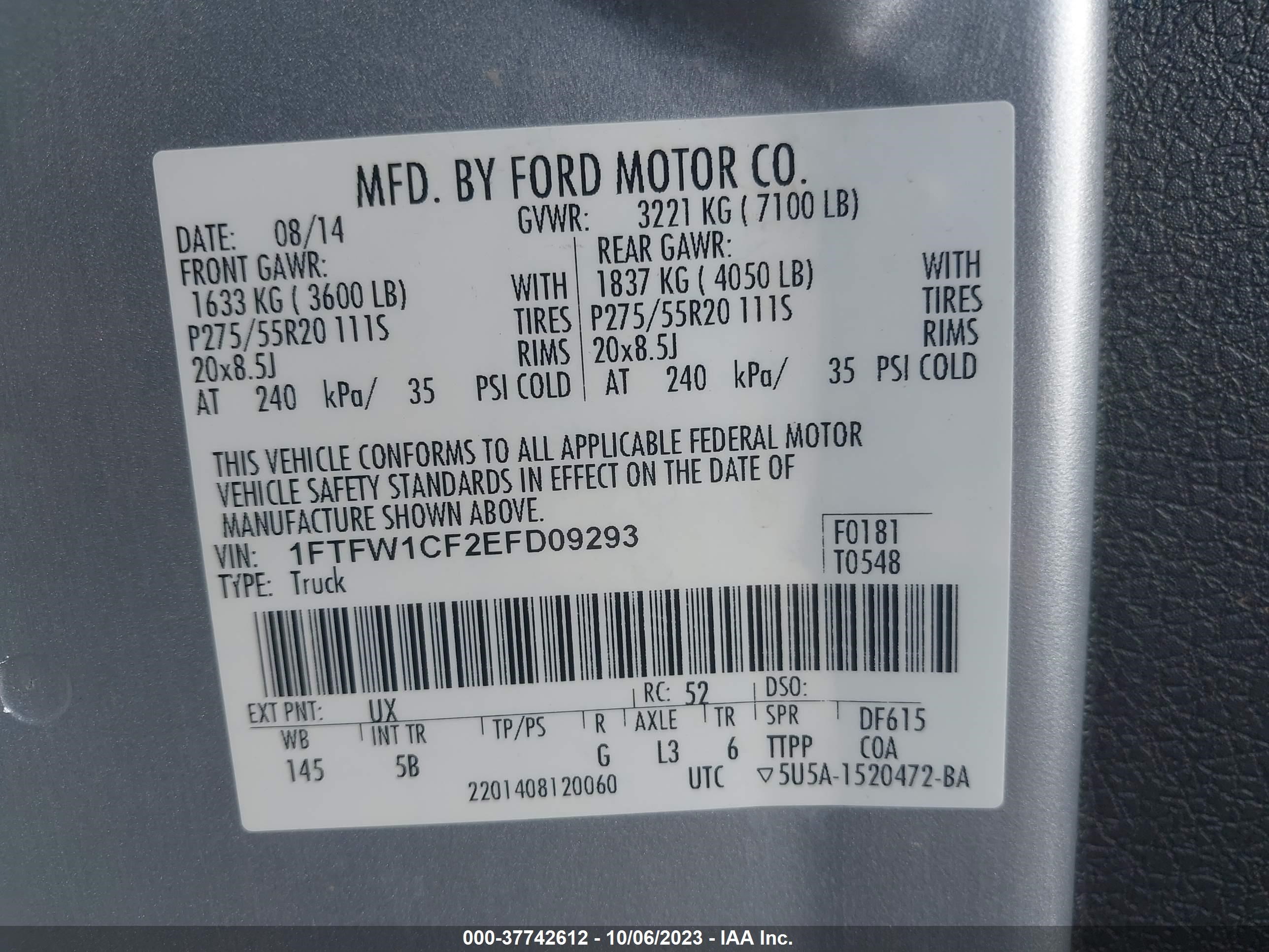 Photo 8 VIN: 1FTFW1CF2EFD09293 - FORD F-150 