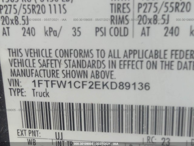 Photo 8 VIN: 1FTFW1CF2EKD89136 - FORD F-150 