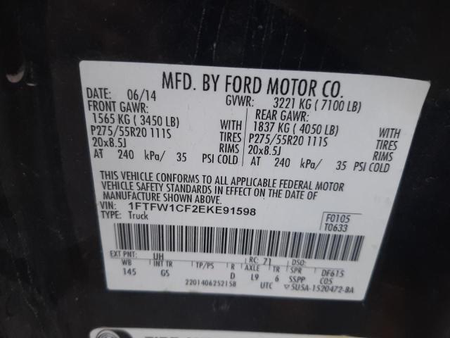 Photo 9 VIN: 1FTFW1CF2EKE91598 - FORD F150 SUPER 