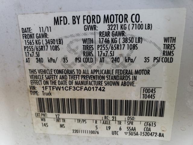 Photo 9 VIN: 1FTFW1CF3CFA01742 - FORD F150 SUPER 