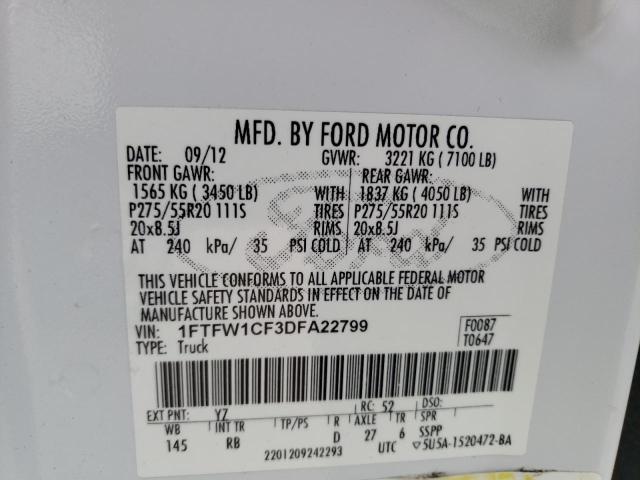 Photo 9 VIN: 1FTFW1CF3DFA22799 - FORD F150 SUPER 