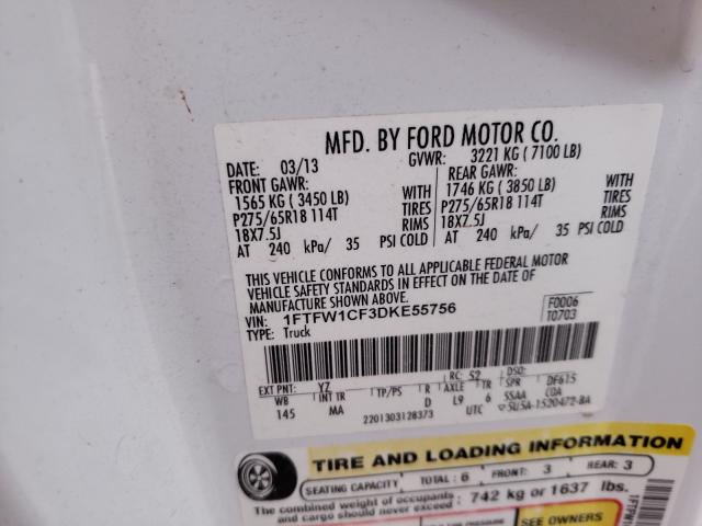 Photo 9 VIN: 1FTFW1CF3DKE55756 - FORD F150 SUPER 