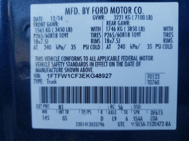 Photo 9 VIN: 1FTFW1CF3EKG48927 - FORD F150 SUPER 