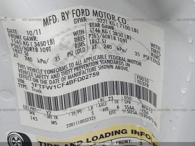 Photo 8 VIN: 1FTFW1CF4BFD02759 - FORD F-150 