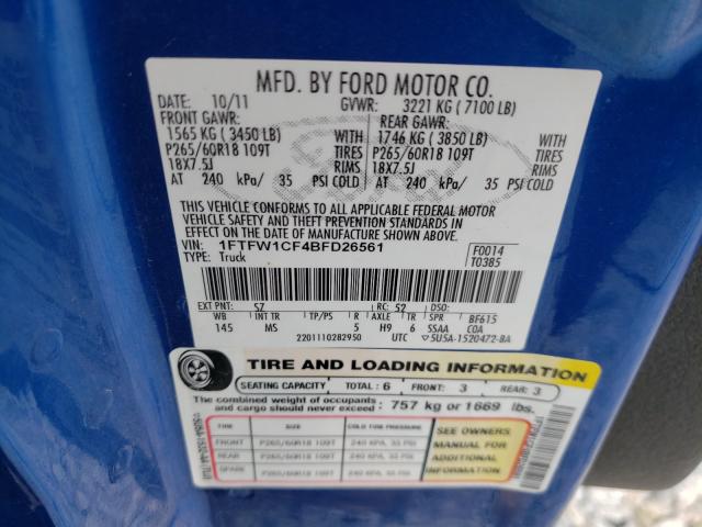 Photo 9 VIN: 1FTFW1CF4BFD26561 - FORD F150 SUPER 