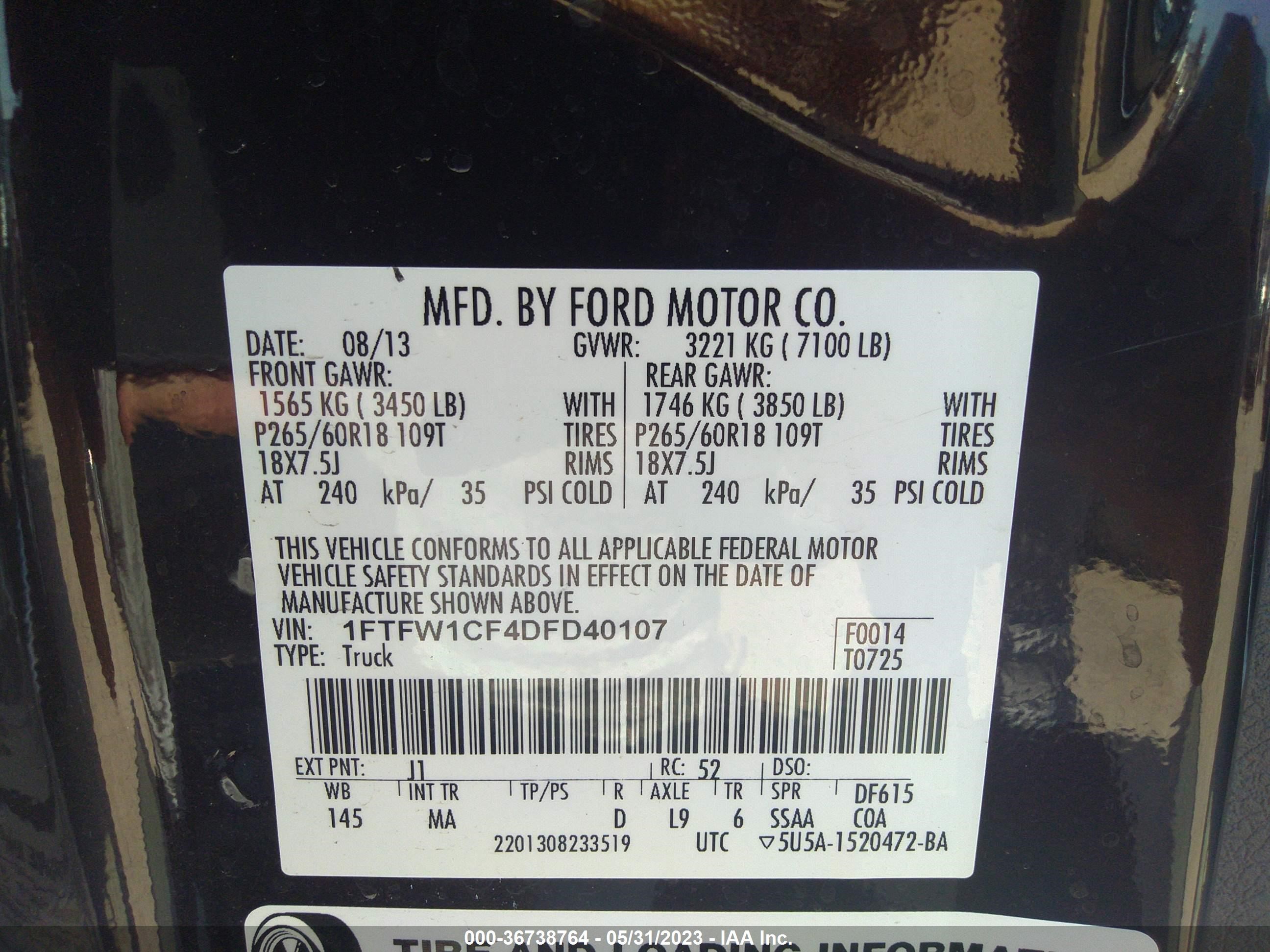 Photo 8 VIN: 1FTFW1CF4DFD40107 - FORD F-150 