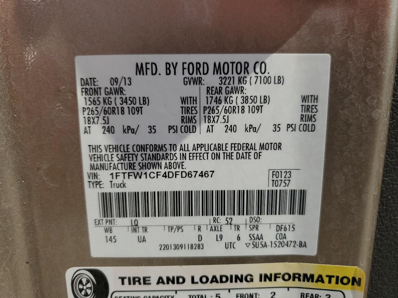 Photo 11 VIN: 1FTFW1CF4DFD67467 - FORD F-150 