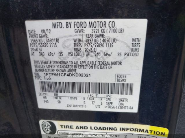 Photo 8 VIN: 1FTFW1CF4DKD02321 - FORD F150 