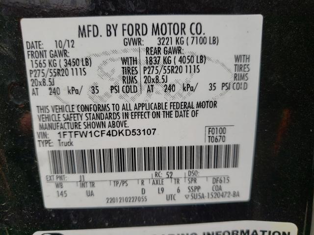 Photo 9 VIN: 1FTFW1CF4DKD53107 - FORD F150 SUPER 