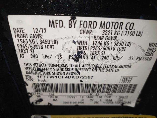 Photo 9 VIN: 1FTFW1CF4DKD72367 - FORD F150 SUPER 