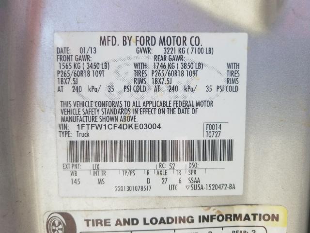 Photo 9 VIN: 1FTFW1CF4DKE03004 - FORD F150 SUPER 