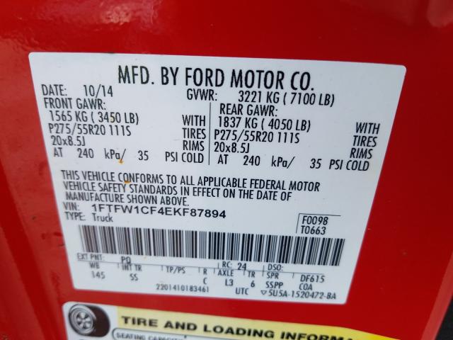 Photo 9 VIN: 1FTFW1CF4EKF87894 - FORD F150 SUPER 