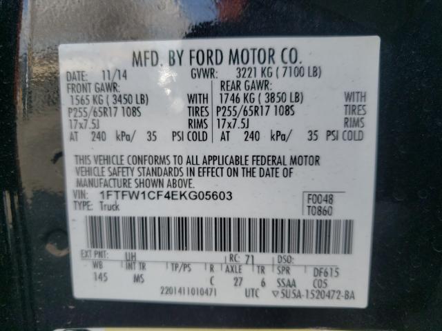 Photo 9 VIN: 1FTFW1CF4EKG05603 - FORD F150 SUPER 