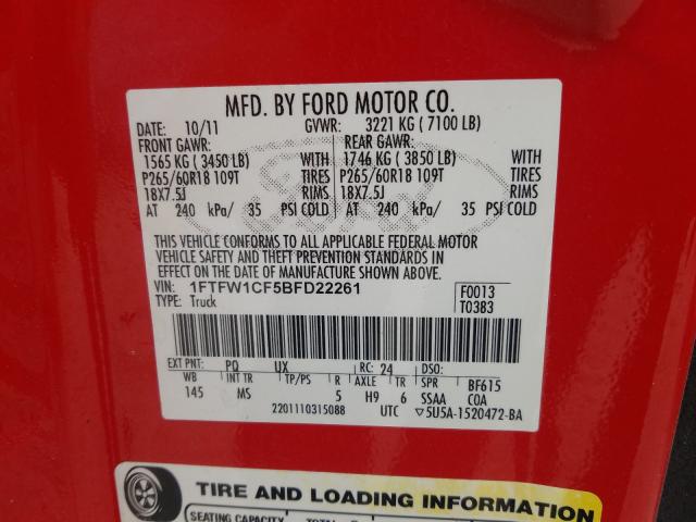 Photo 9 VIN: 1FTFW1CF5BFD22261 - FORD F150 SUPER 