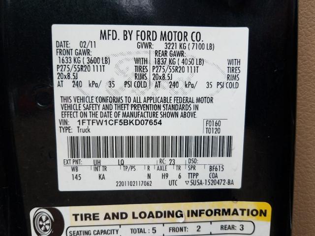 Photo 9 VIN: 1FTFW1CF5BKD07654 - FORD F150 SUPER 