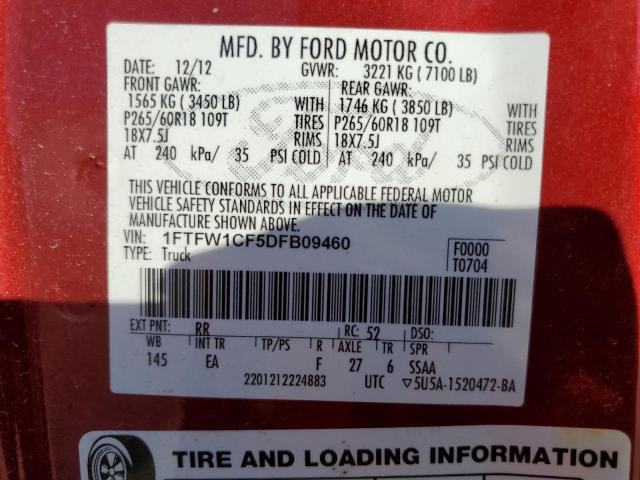 Photo 11 VIN: 1FTFW1CF5DFB09460 - FORD F150 SUPER 