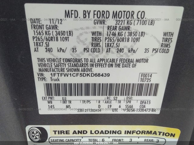 Photo 8 VIN: 1FTFW1CF5DKD68439 - FORD F-150 