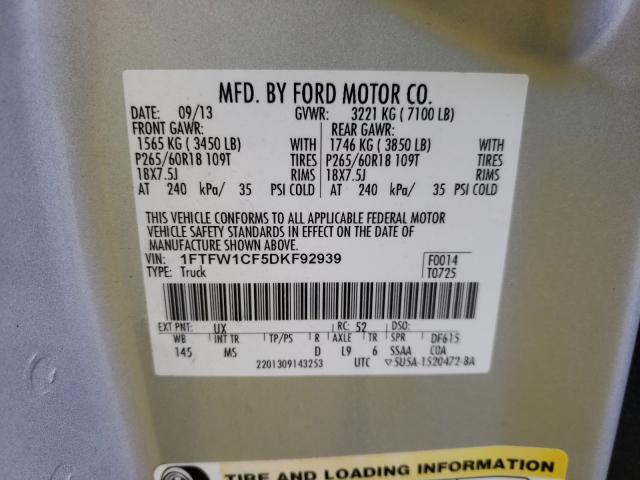 Photo 9 VIN: 1FTFW1CF5DKF92939 - FORD F150 SUPER 