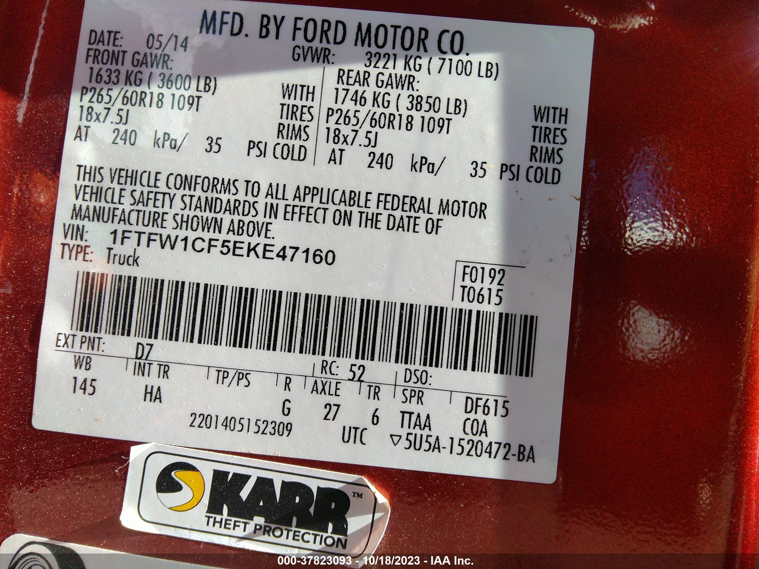 Photo 8 VIN: 1FTFW1CF5EKE47160 - FORD F-150 