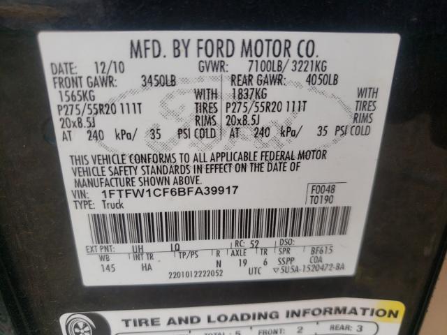 Photo 9 VIN: 1FTFW1CF6BFA39917 - FORD F150 SUPER 