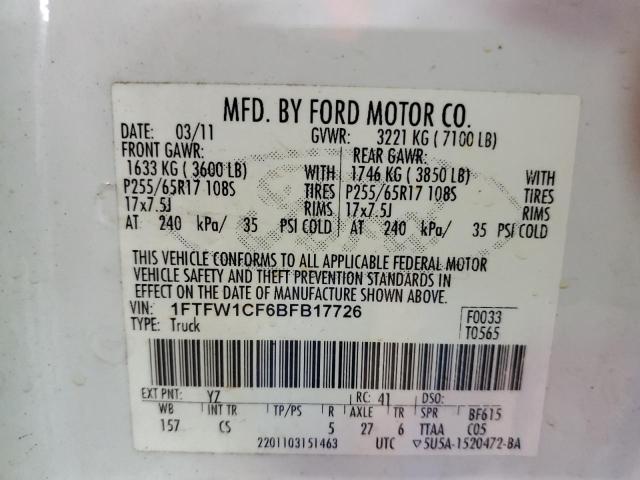 Photo 11 VIN: 1FTFW1CF6BFB17726 - FORD F-150 