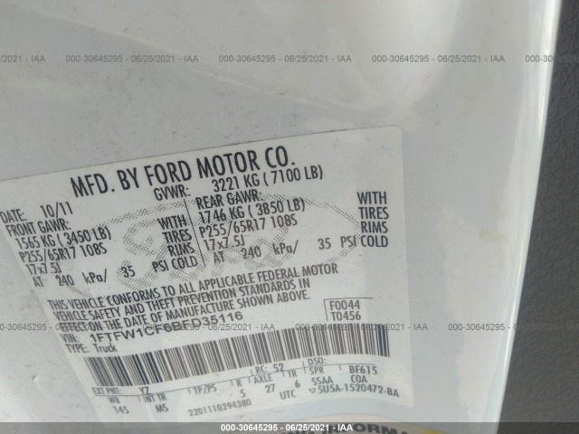 Photo 8 VIN: 1FTFW1CF6BFD35116 - FORD F-150 