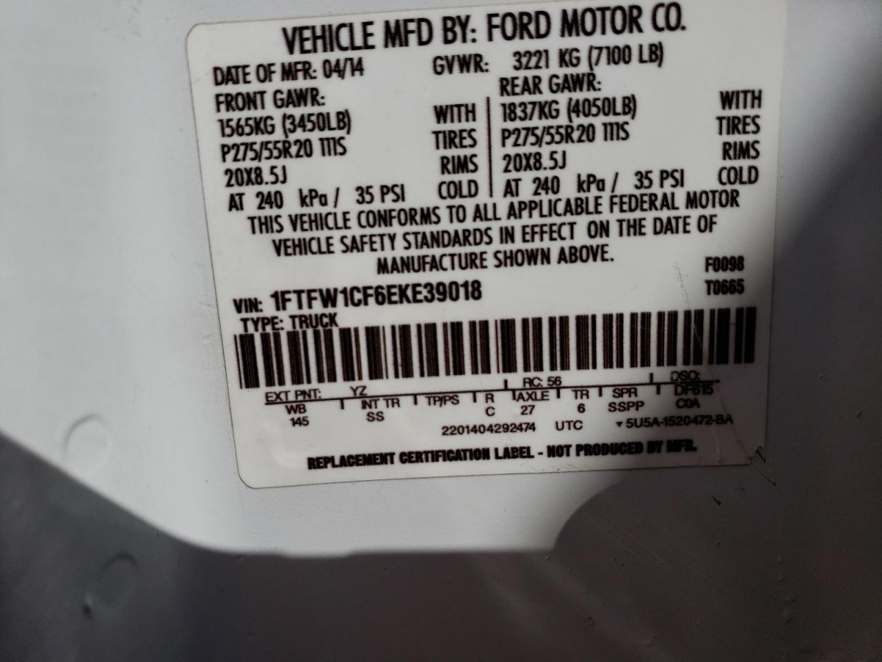 Photo 11 VIN: 1FTFW1CF6EKE39018 - FORD F-150 