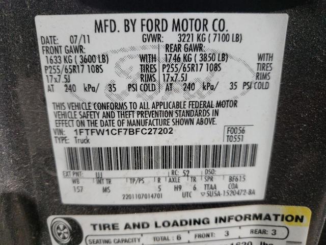 Photo 9 VIN: 1FTFW1CF7BFC27202 - FORD F150 SUPER 