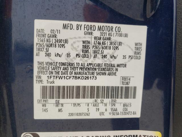 Photo 9 VIN: 1FTFW1CF7BKD26173 - FORD F150 SUPER 