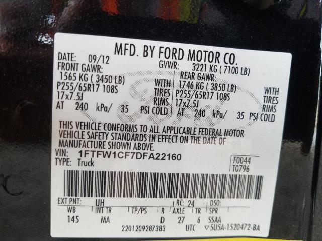 Photo 9 VIN: 1FTFW1CF7DFA22160 - FORD F150 SUPER 