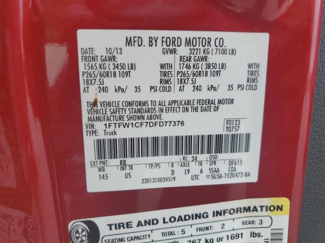 Photo 11 VIN: 1FTFW1CF7DFD77376 - FORD F-150 