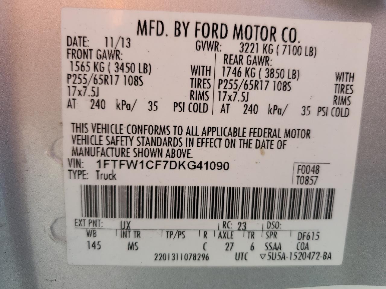 Photo 11 VIN: 1FTFW1CF7DKG41090 - FORD F-150 