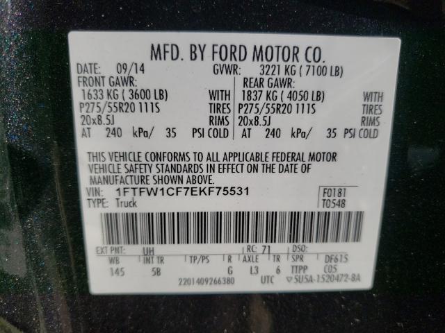 Photo 9 VIN: 1FTFW1CF7EKF75531 - FORD F150 SUPER 