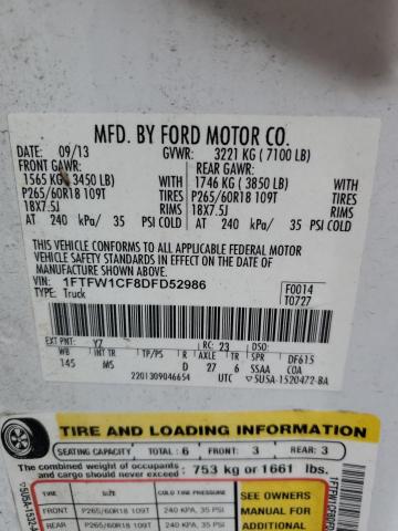 Photo 11 VIN: 1FTFW1CF8DFD52986 - FORD F-150 