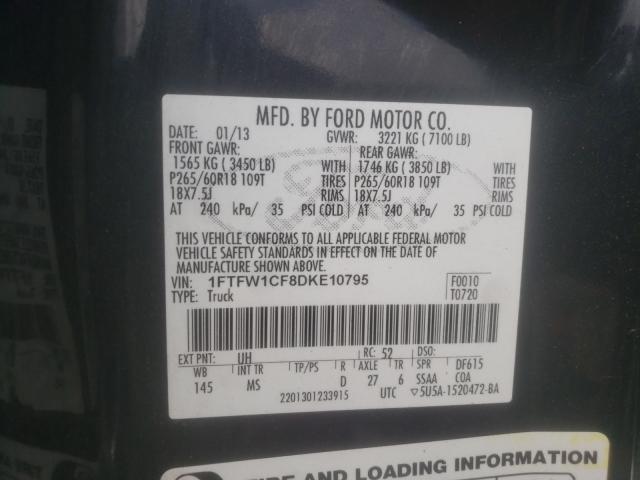 Photo 9 VIN: 1FTFW1CF8DKE10795 - FORD F150 SUPER 