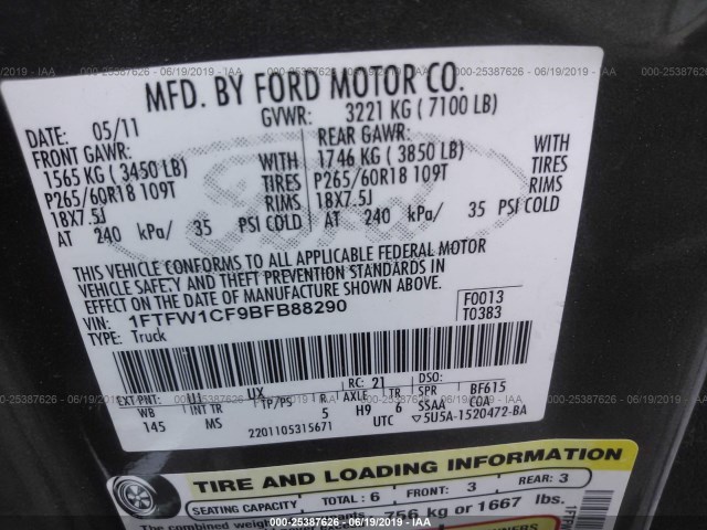 Photo 8 VIN: 1FTFW1CF9BFB88290 - FORD F-150 