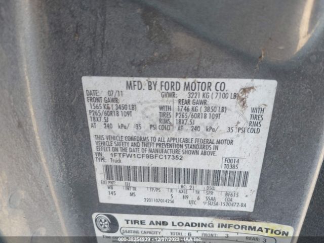 Photo 8 VIN: 1FTFW1CF9BFC17352 - FORD F-150 